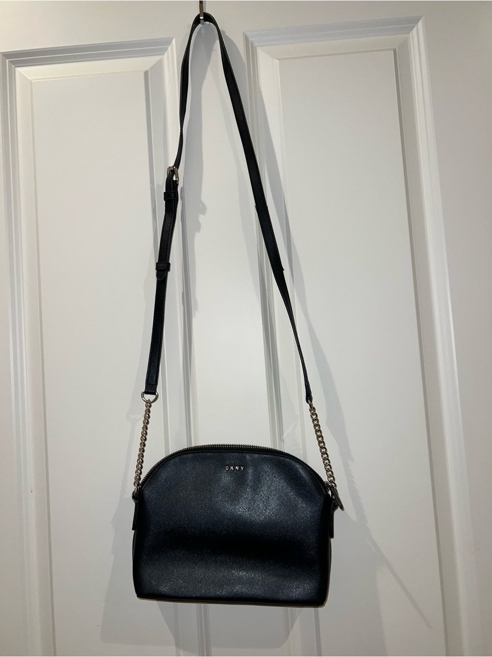 DKNY Black Dome Crossbody Bag with Gold Chain